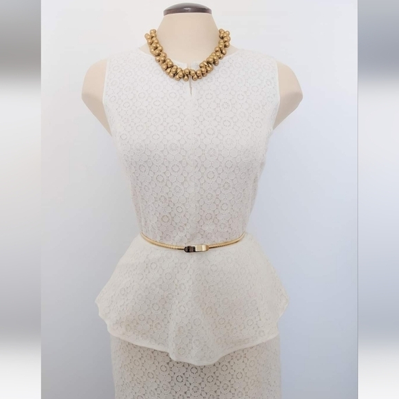 Max Studio Eyelet Lace Sleeveless Peplum Dress Ivory Size 2 - Picture 4 of 6